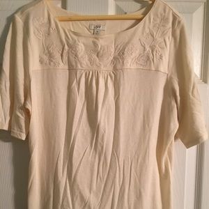 J Jill Ivory Embroidered Boatneck Top Tee M Medium